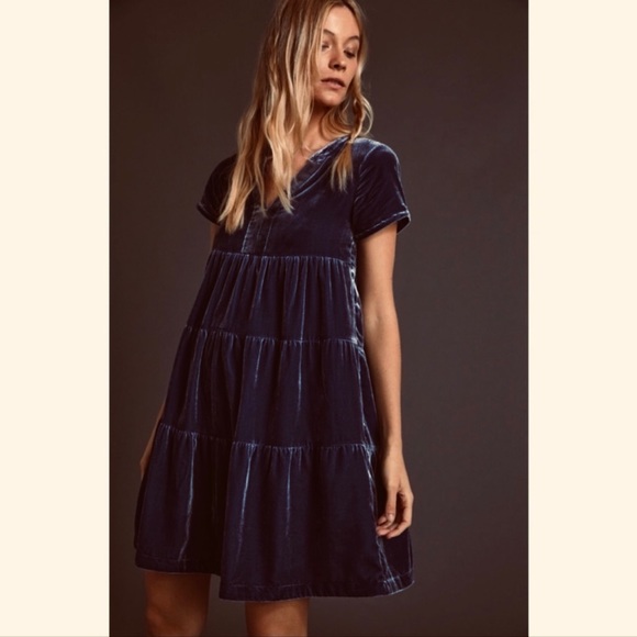 Anthro Maeve Harper Velvet Tunic Dress Blue Size Medium - Picture 11 of 11